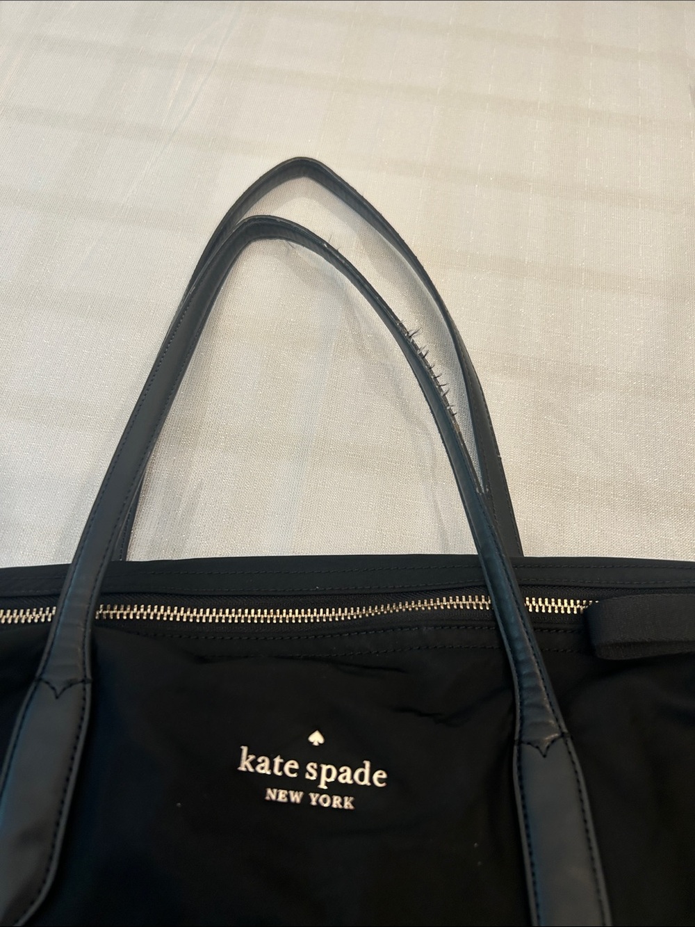 kate spade New York Black Tote Bag zippered large overnight Preowned - Picture 4 of 16